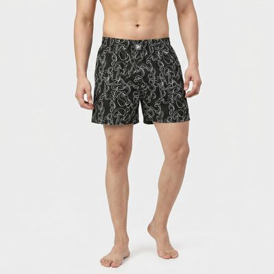 Men's Black Classic Fit Abstract Printed Boxers