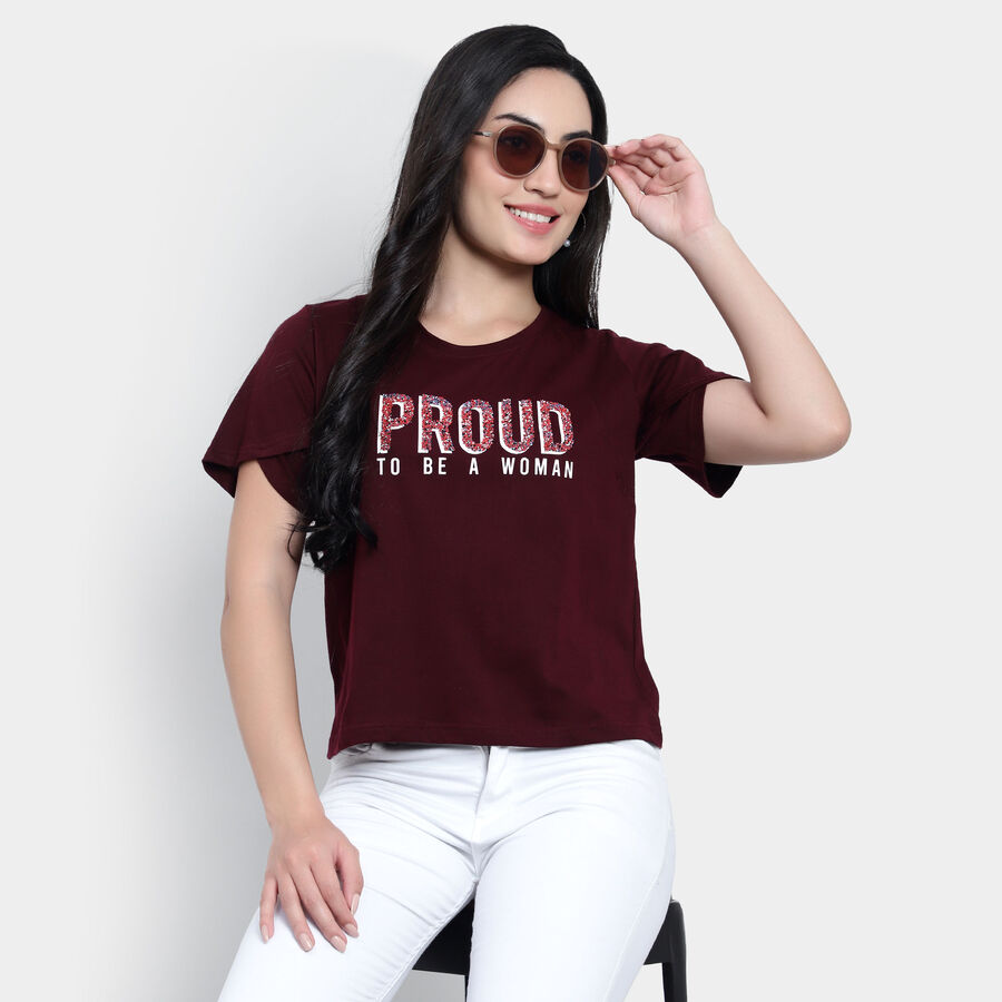 Round Neck T-Shirt, Wine, large image number null