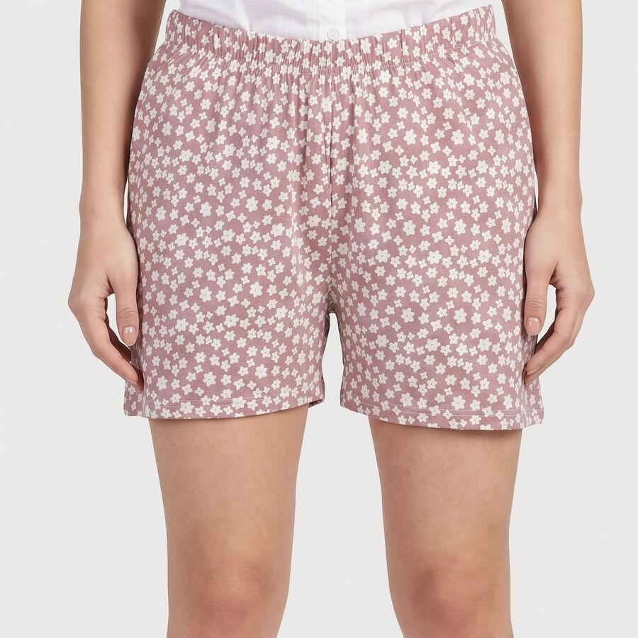 Women's Pink Regular Fit Floral Print Shorts, हल्का गुलाबी, large