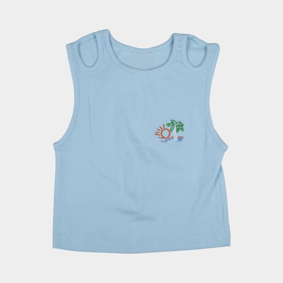 Girls Light Blue Round Neck Casual T-Shirt, हल्का नीला, large