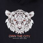 Boys Navy Blue Hooded Neck Graphic Sweatshirt, Navy Blue, small image number null