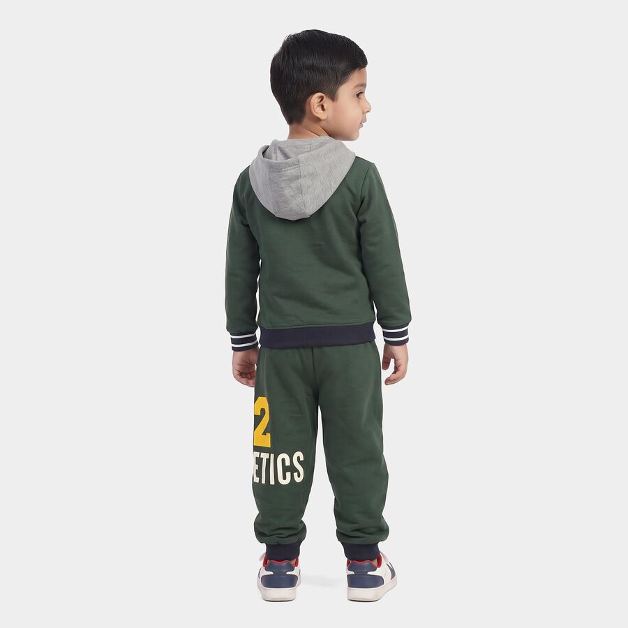 Boys Junior Green Hooded Graphic Print Baba Suit, Dark Green, large
