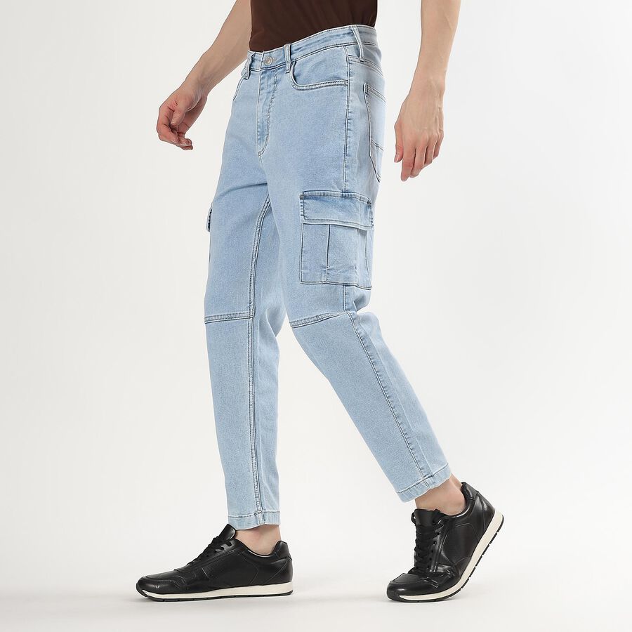Men's Light Blue Straight Fit Cargo Jeans, Light Blue, large image number null