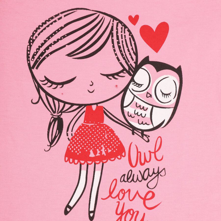 Girls' Light Pink Cotton Round Neck Casual T-Shirt, Light Pink, large