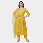 Women's Yellow Self Design Ethnic Set, पीला, small