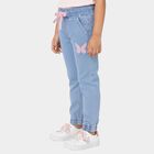 Girls' Light Blue Elastic Waist Embroidered Jeans, मध्यम नीला, small image number null
