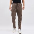 Men's Muted Brown Slim Fit Cargo Jogger, गहरा पीला, small