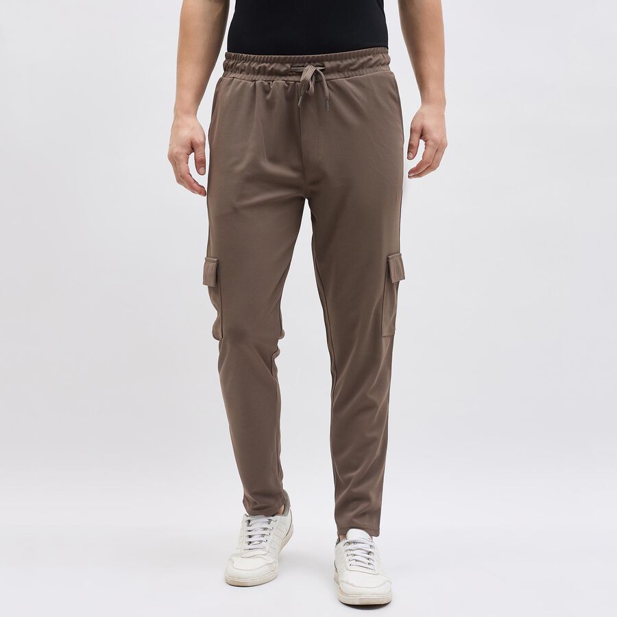 Men's Muted Brown Slim Fit Cargo Jogger, गहरा पीला, large