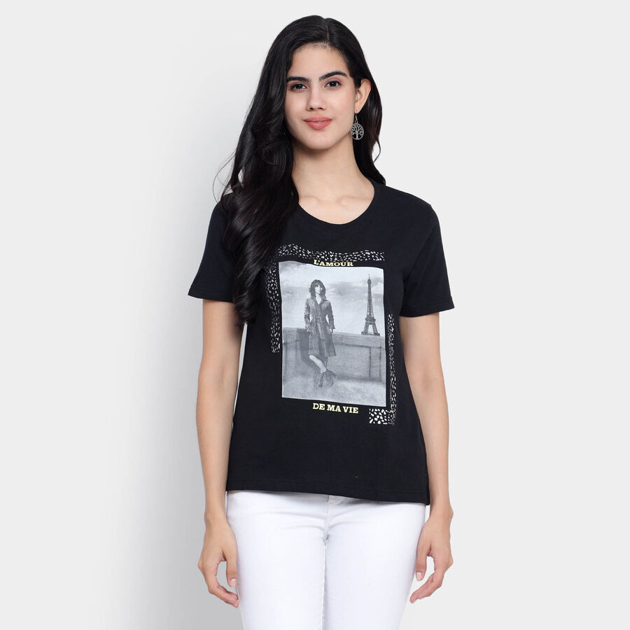 Round Neck T-Shirt, Black, large image number null