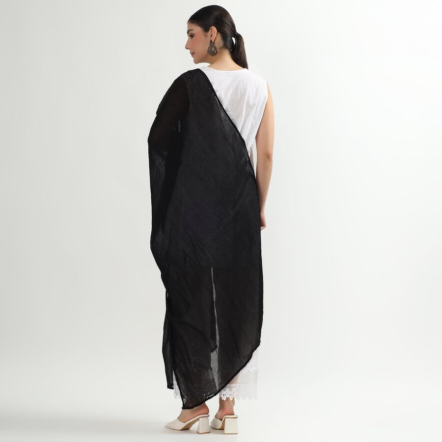 Women's Jet Black Cotton Blend Solid Dupatta, Black, large image number null