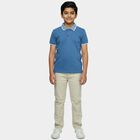 Boys Blue Cotton Polo Collar Preppy Half Sleeve T-Shirt, Light Blue, small