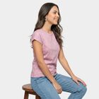 Women Lilac Round Neck Regular T-Shirt, लाइलेक, small