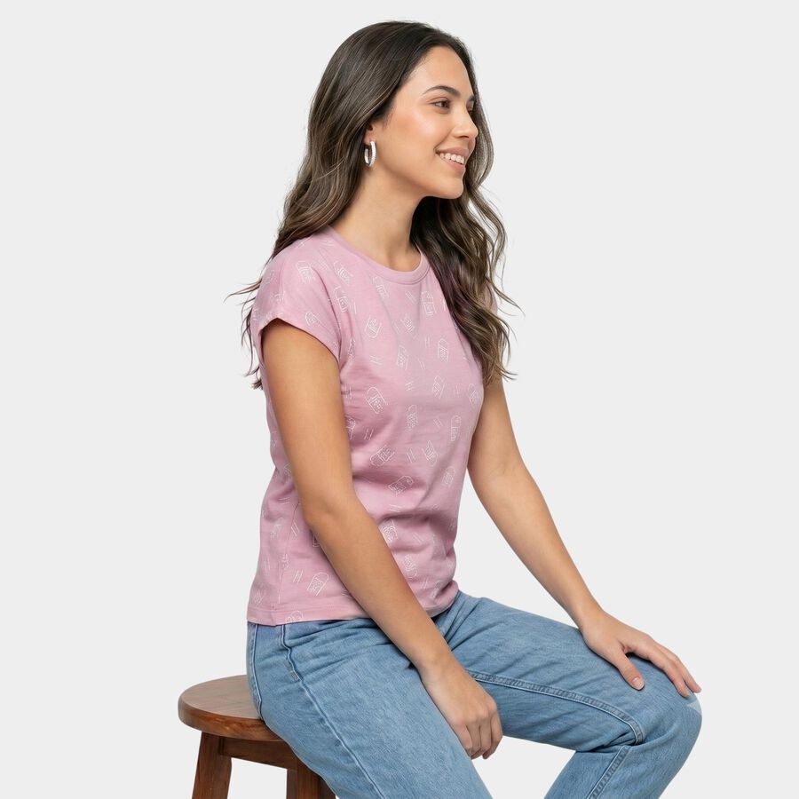 Women Lilac Round Neck Regular T-Shirt, लाइलेक, large