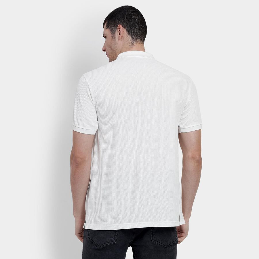 Men's White Polo Neck Textured T-Shirt, Off White, large image number null