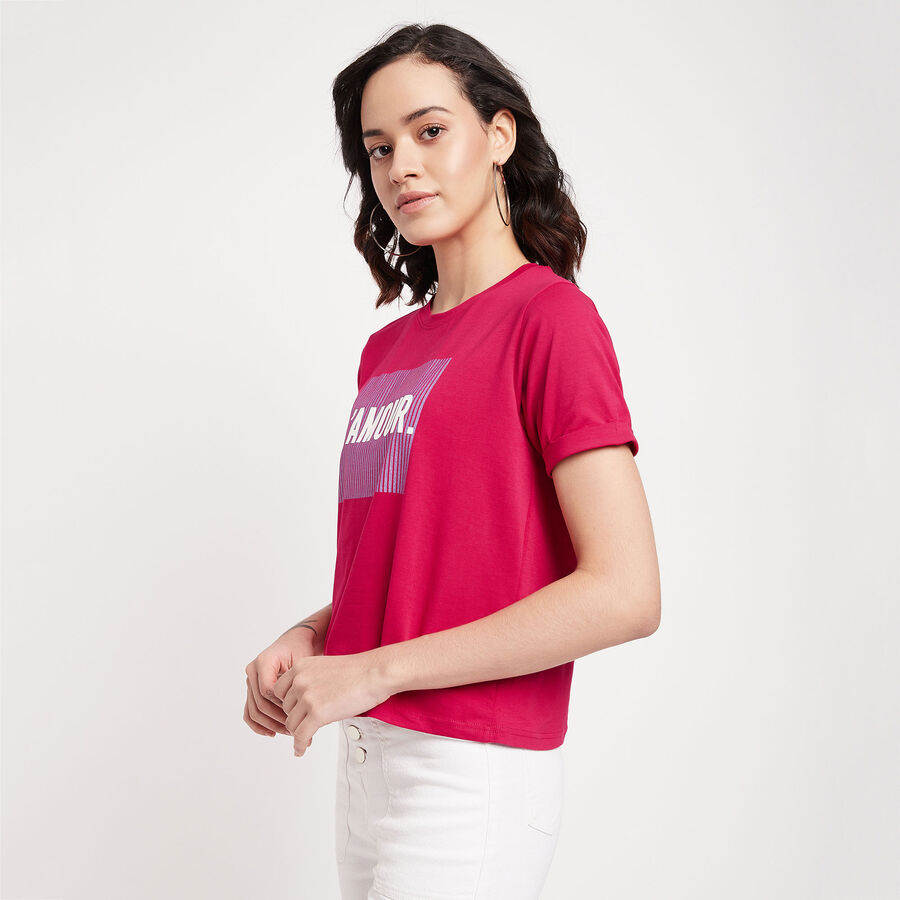 Round Neck T-Shirt, रानी (फ्यूशिया), large image number null