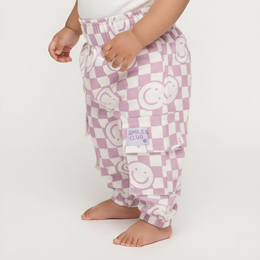 Infants' Lilac and White Elastic Waist Checkered Trousers, लाइलेक, large image number null