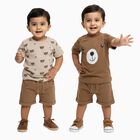 Infants' Beige and Brown Cotton Round Neck Printed Baba Suit, गहरा पीला, small image number null