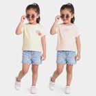 Girls' Off White Cotton Round Neck Regular T-Shirt, Off White, small