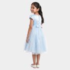 Girls' Light Blue Fit and Flare Rosette Waist Party Wear Frock, हल्का नीला, small