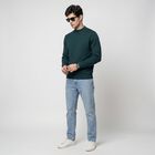 Men's Green Crew Neck Solid Pullover, Dark Green, small
