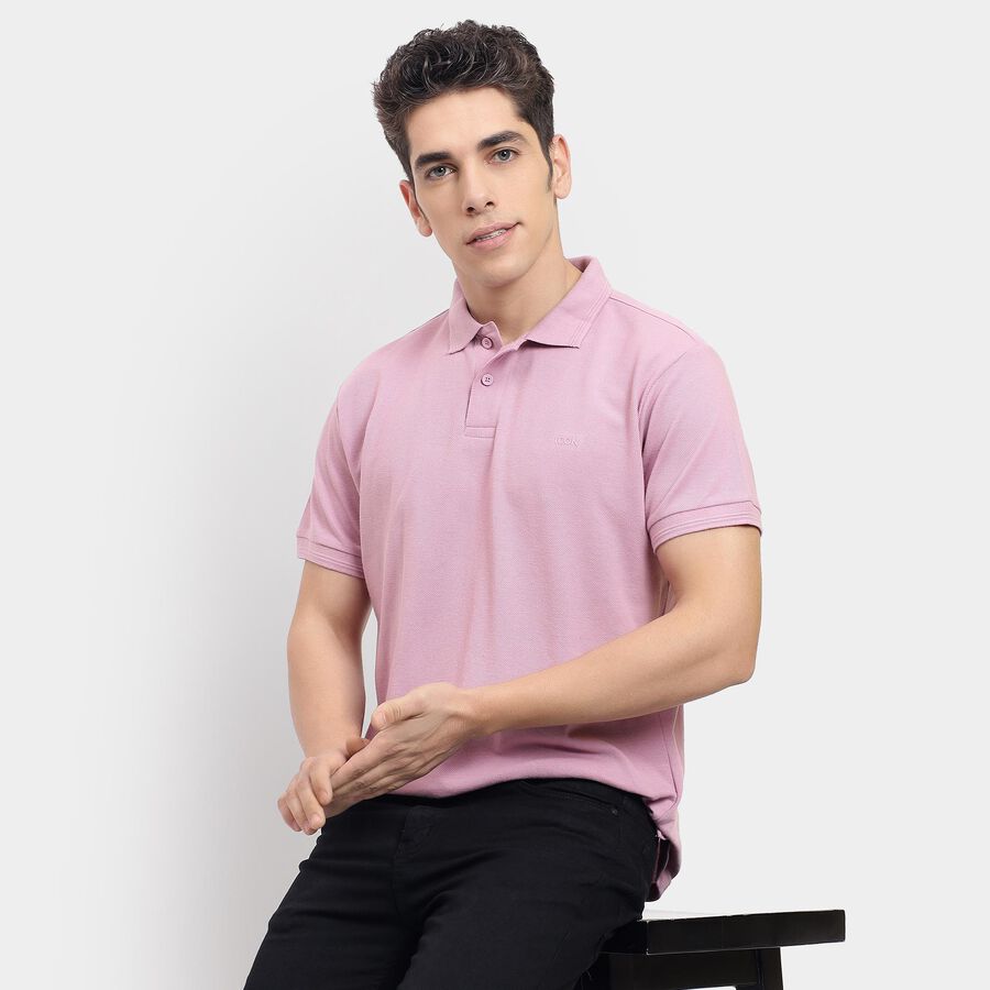 Men's Collared Half Sleeves T-Shirt , Pink, large