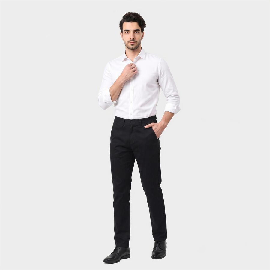 Men's Navy Blue Slim Fit Flat-Front Chino Trousers, नेवी ब्लू, large