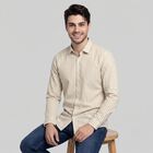 Men's Beige Cotton Striped Shirt, Beige, small
