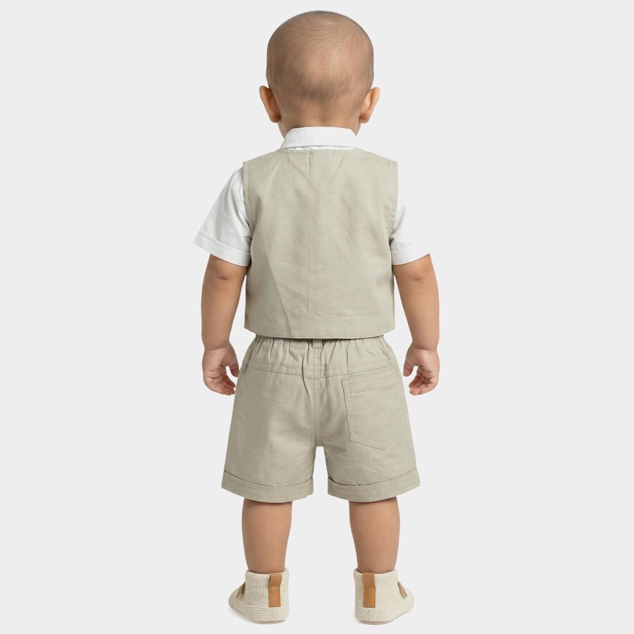Infants' Beige Cotton Collared Formal Baba Suit, Beige, large
