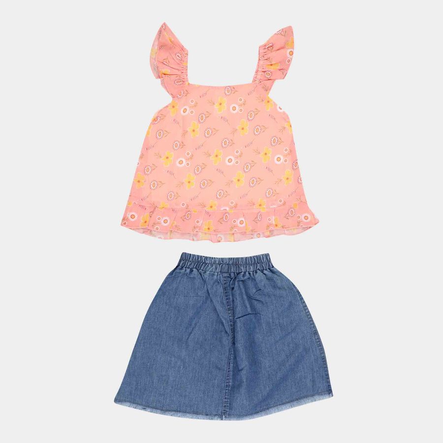 Printed Skirt Top Set, Peach, large image number null
