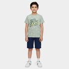 Boys Green Round Neck Graphic Printed T-Shirt, Light Green, small