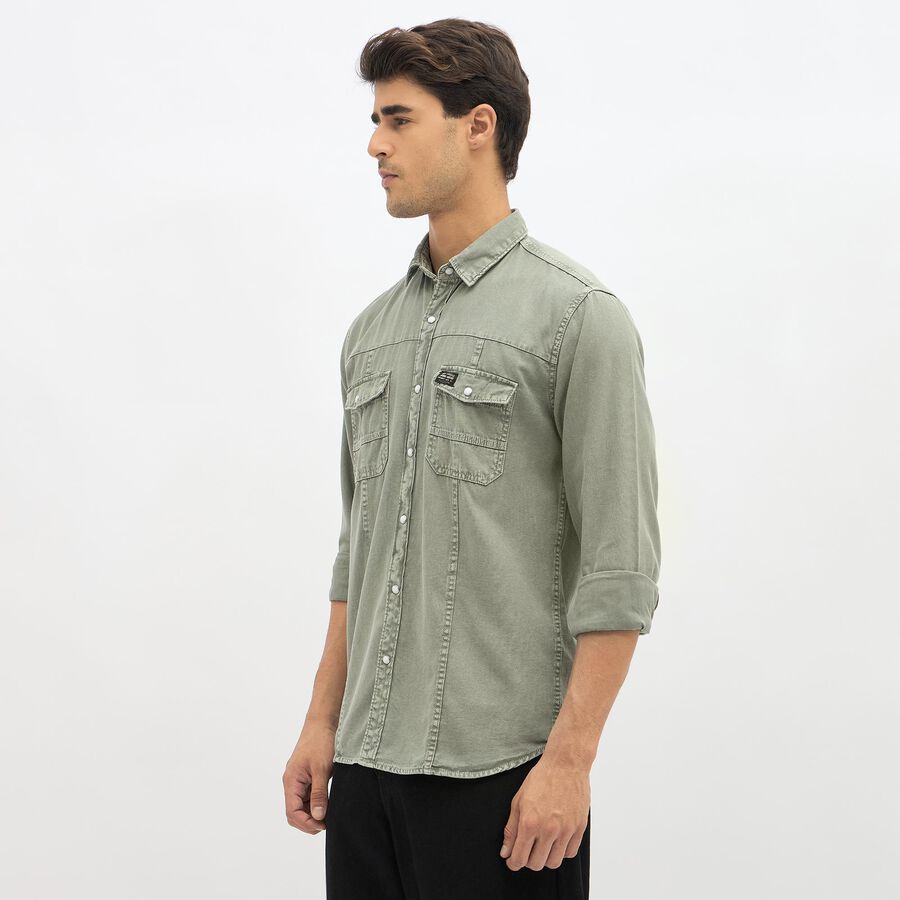 Men's Muted Olive Green Button Down Casual Shirt, Olive, large