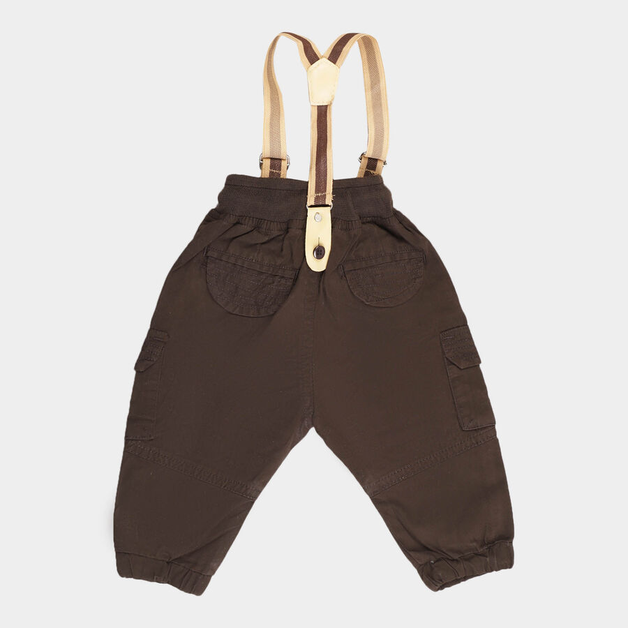 Infants Cotton Solid Trousers, Brown, large image number null