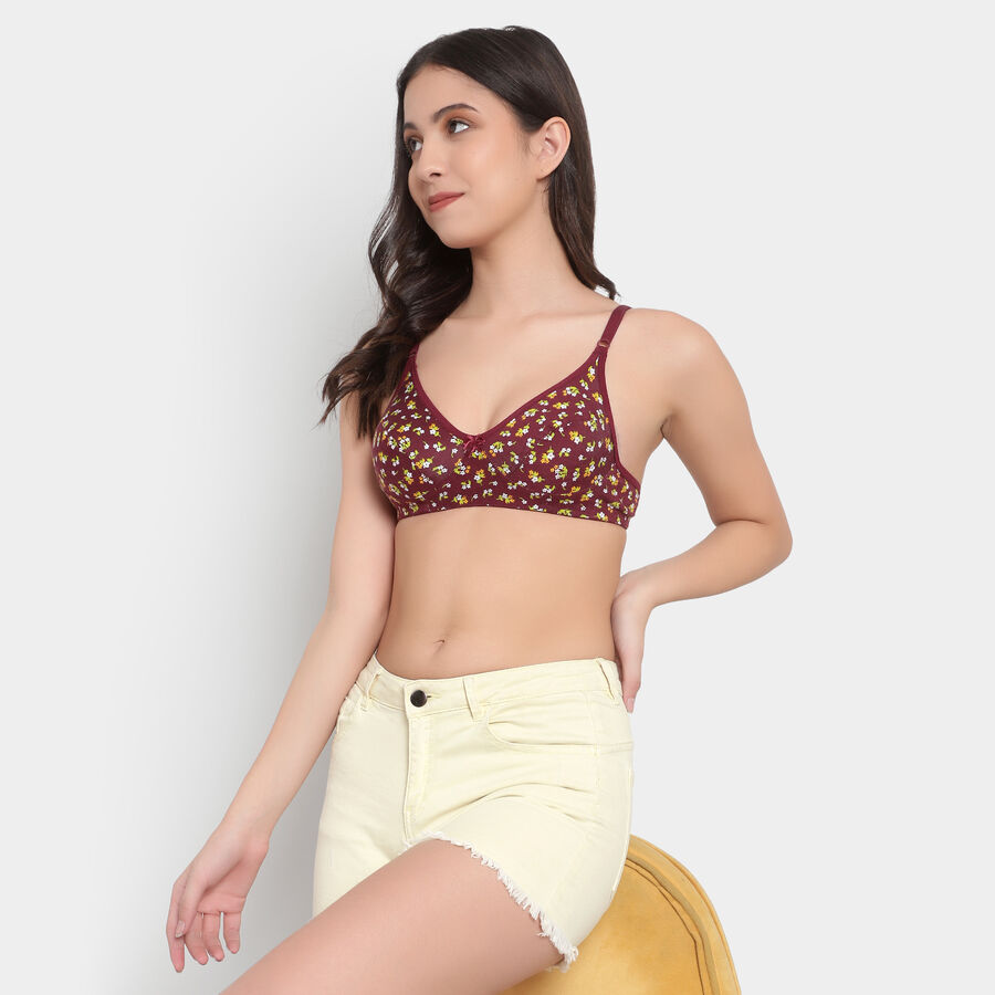 Printed Non-Padded Bra, Wine, large image number null