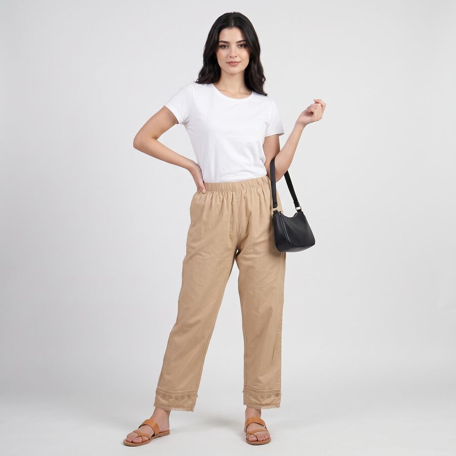 Women's Beige Regular Fit Lace Trimmed Palazzos, गहरा पीला, large