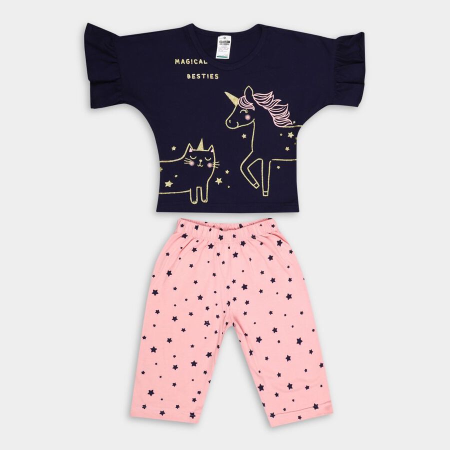 Girls' Cotton Capri Set, Navy Blue, large image number null