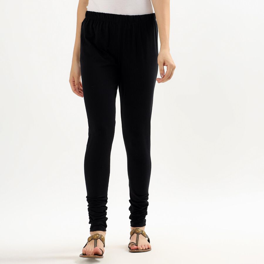 Ladies' Jet Black Skinny Fit Full-Length Churidar, Black, large image number null
