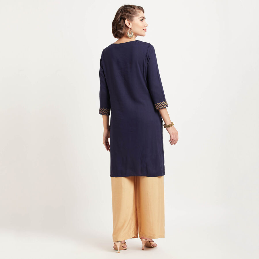 Printed 3/4Th Sleeves Kurta, Navy Blue, large image number null
