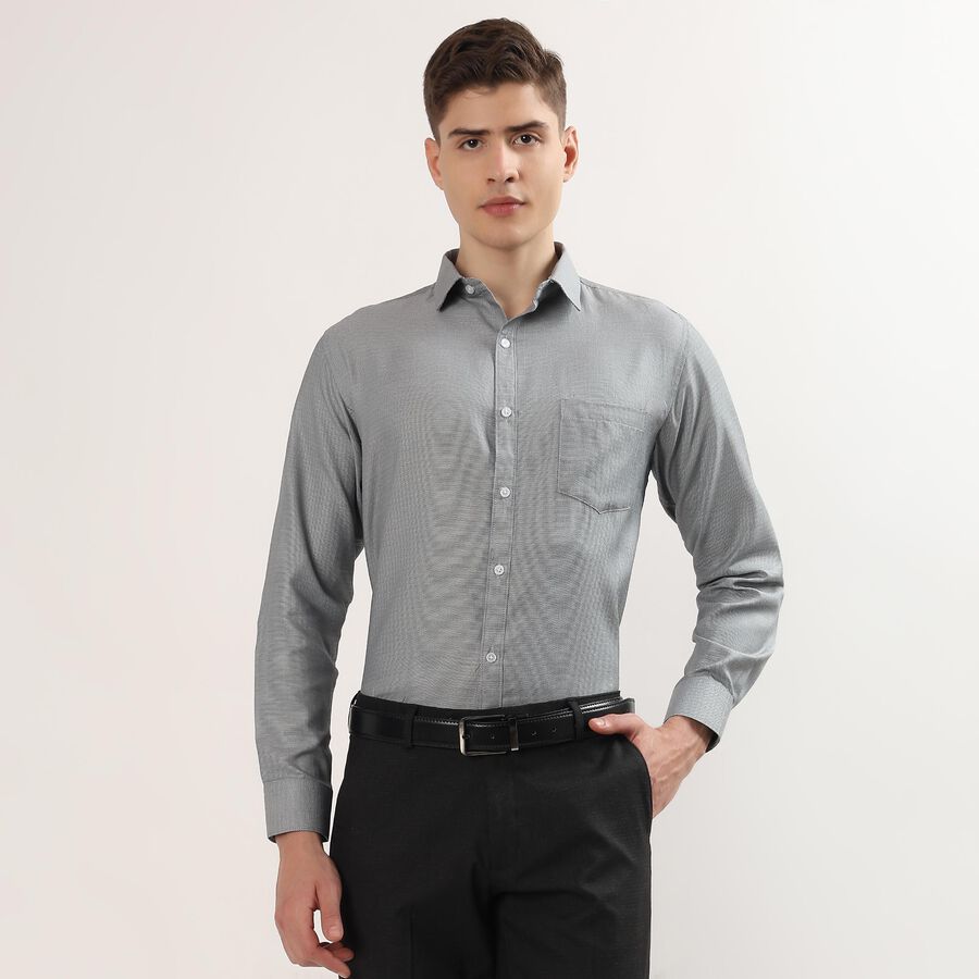 Men's Dark Grey Spread Collar Formal Shirt, Dark Grey, large