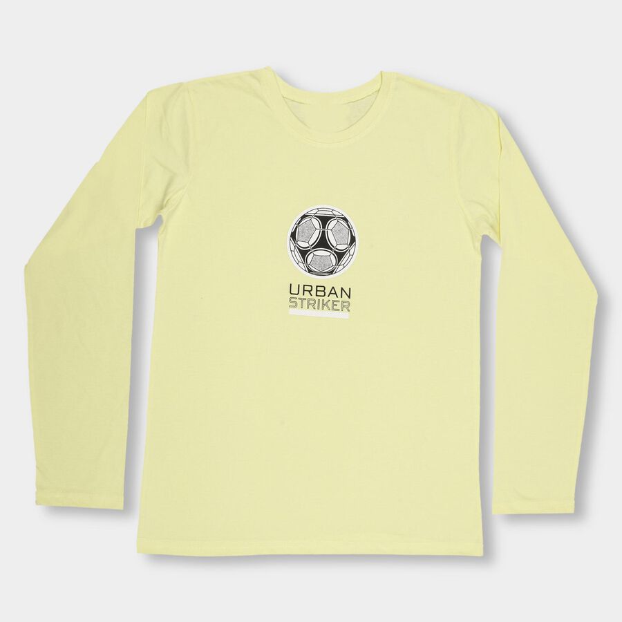 Boys' Bright Yellow Round Neck Casual T-Shirt, पीला, large image number null