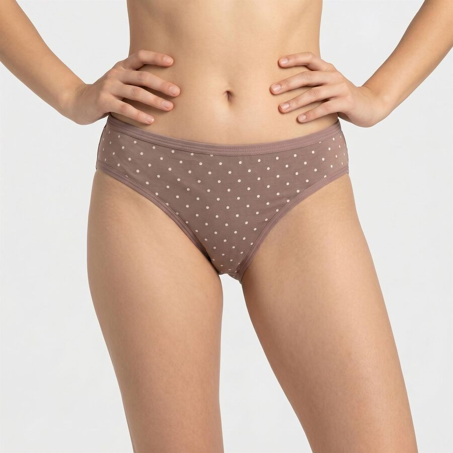 Women's Brown Regular Fit Polka Dot Brief Panty, Brown, large