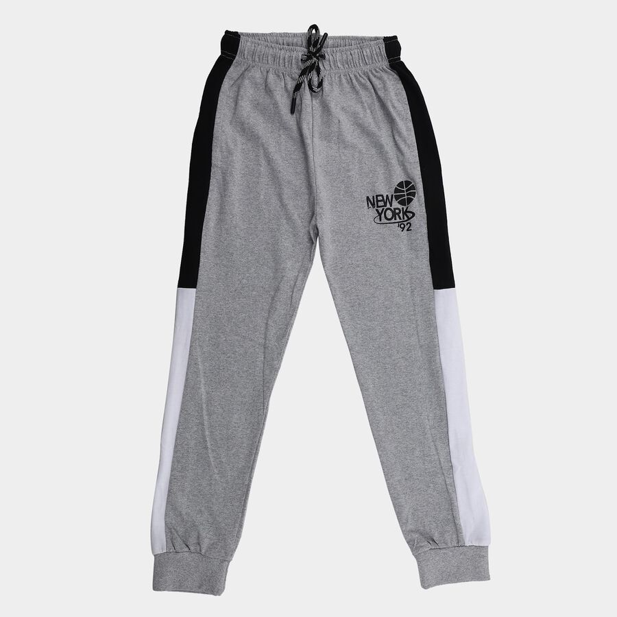 Boys' Grey Regular Fit Drawstring Pyjama, मिश्रित हल्का ग्रे, large