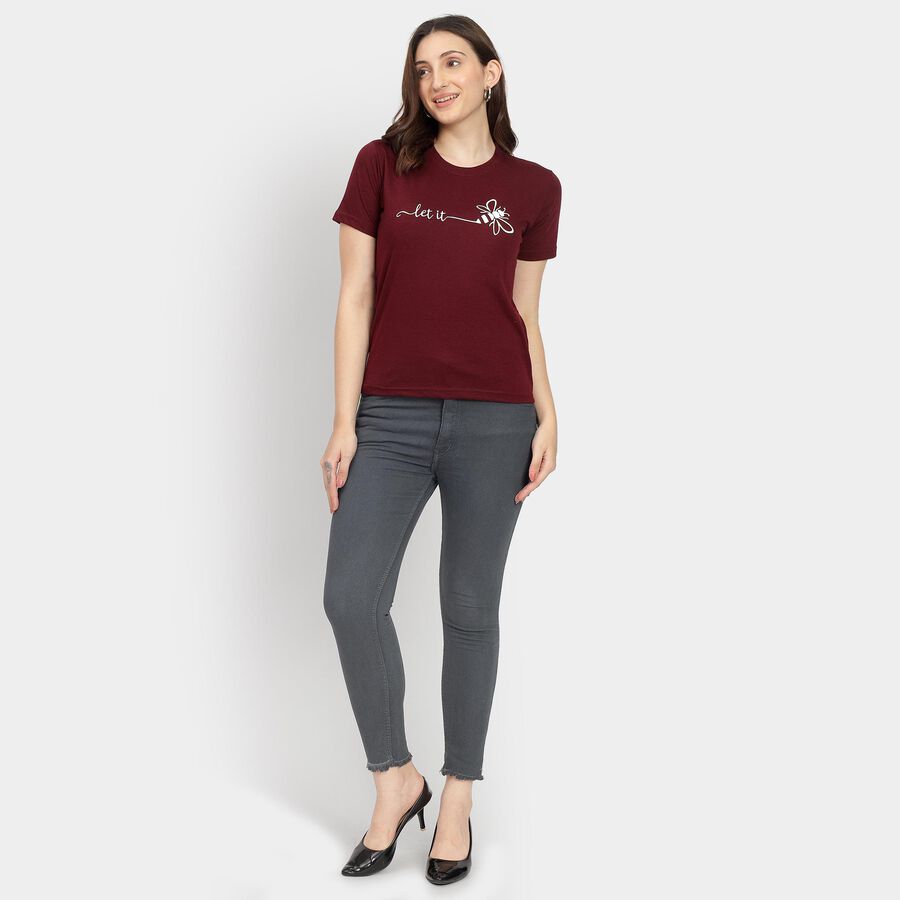 Ladies' Round Neck T-Shirt, Wine, large image number null