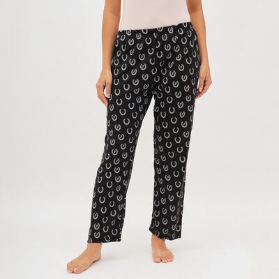 Women's Jet Black Printed Elastic Waist Pyjama