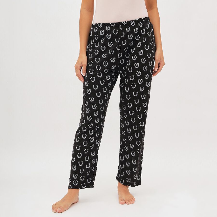 Women's Jet Black Printed Elastic Waist Pyjama, Black, large image number null