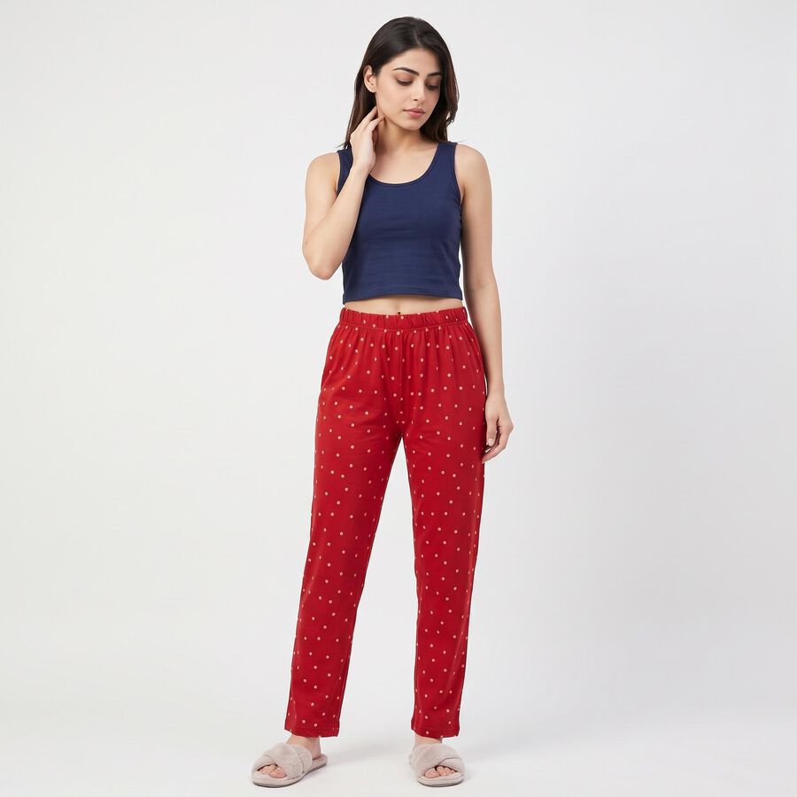 Women's Maroon Straight-Fit Floral Printed Pyjama, मरून, large