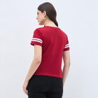 Women's Bright Cherry Red Cotton Round Neck Casual T-Shirt, Red, small