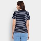 Ladies'  Stripes Round Neck T-Shirt, नेवी ब्लू, small image number null