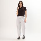 Women's Light Ash Grey Relaxed Fit Cargo Track Pants, Ecru Melange, small image number null