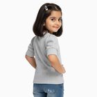 Girls Light Grey Round Neck Puff Sleeve T-Shirt, Light Blue, small