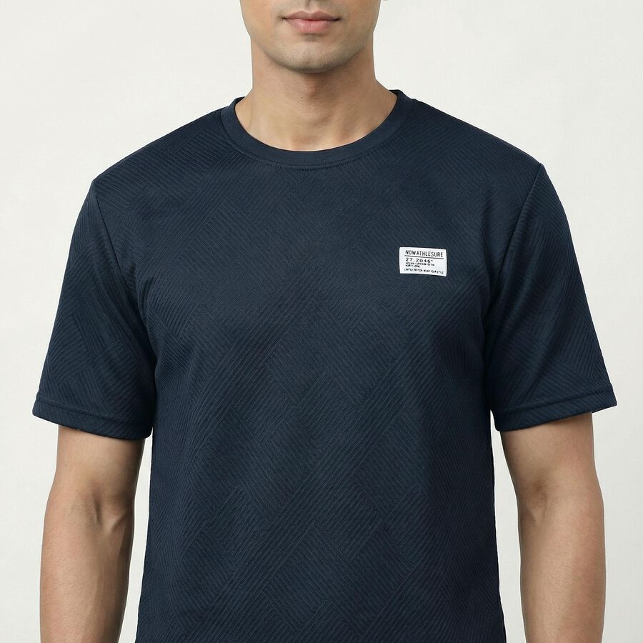 Men's Blue Round Neck Athleisure Drifit T-Shirt, टील ब्लू, large